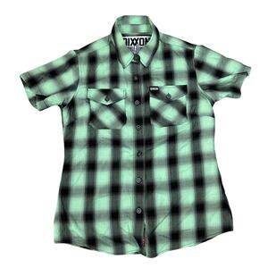 Dixxon Flannel Womens Size M The Charles Button up Shirt Green And Black plaid